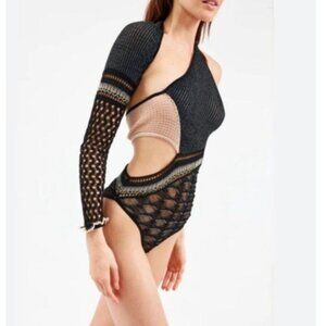 Roberta Einer Bodysuit Black Evening Club Dinner Crochet Knit Size Small